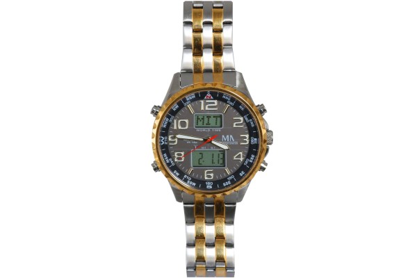 Meister Anker Solar Funk Chronograph Edelstahl Bicolor silber gold Weltuhr